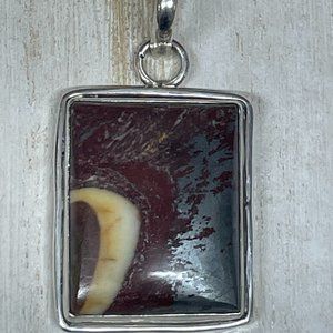 VINTAGE STERLING SILVER IRON TIGER EYE W/BLONDE SQUARE BEZEL FRAME PENDANT